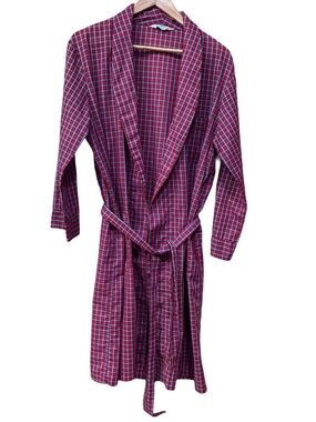 Vintage 1960s Montgomery Ward Brent Red & Blue Plaid Bathrobe M (37-40)